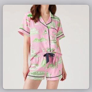 Katie Kime Hamptons Toile Pink & Green Short Sleeve Pajama Set